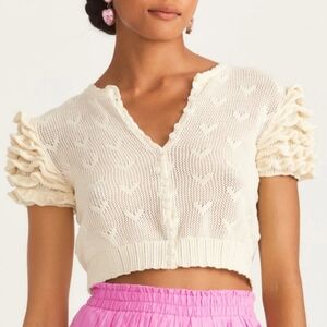 LoveShackFancy Cream Knit Cropped Cardigan